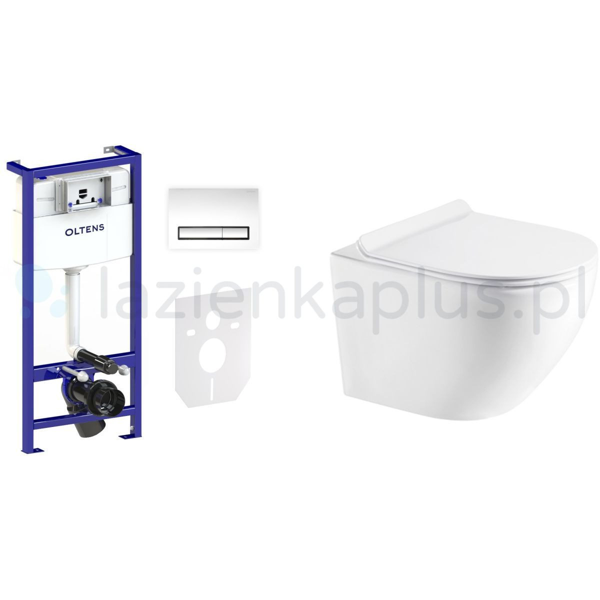 Zestaw Oltens Hamnes miska WC wisząca PureRim z powłoką SmartClean z deską wolnoopadającą Ovan Slim czarny mat